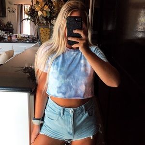 Pink purple and blue tie dye crop top